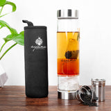Ayana Wellness Gem Water Infusion Bottle Gemwater Elixir Infused with Crystal Energy | BPA Free Borosilicate Glass | with Tea Infuser | Includes Real Clear Quartz and Black Tourmaline Gemstones